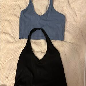 SHEIN V-Neck Crop Tops - Blue and Black